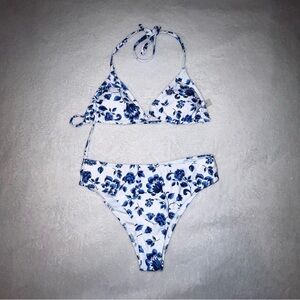 Floral Blue and White Bikini Set